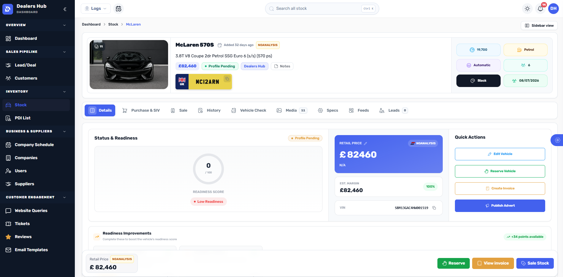 Dealers Hub leads and enquiry management screen